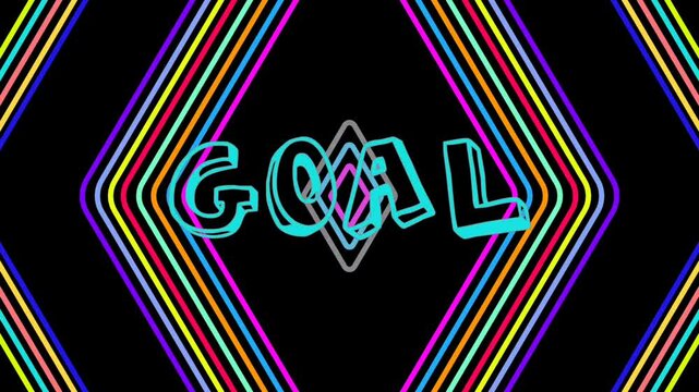 Animation of a triangular kite logo line with a blinking effect and the text GOAL in blue with a blinking effect 