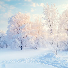 Obraz premium Serene Snow-Covered Winter Landscape with Frosty Trees