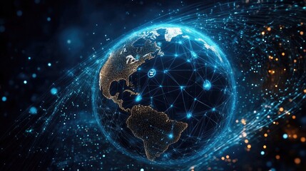 Obraz premium globe with network icon, futuristic tech 