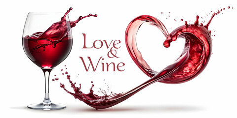 Romantic Floating Wine Glass Splashing Liquid into Heart Shape - Love & Wine Concept for Wine Promotions and Photo Stock