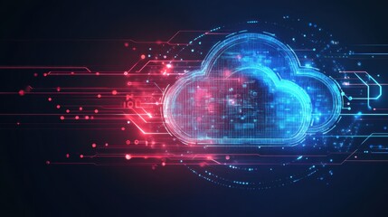 Fototapeta premium Cloud computing technology visualized with smart city communication networks, data flow and AI connection concept