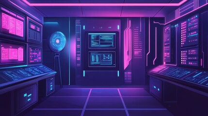 Digital network room with infrastructure towers, interconnected systems, and a robust web service design Futuristic tech vibes