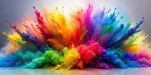 Fototapeta premium Rainbow paint explosion with multicolored splashing swirls in an abstract artistic colored background , vibrant, colorful