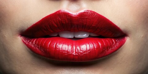 Obraz premium Close up of a mouth with beautiful lipstick , lips, makeup, beauty, cosmetic, close up, glamorous, fashion, lipstick, mouth, face