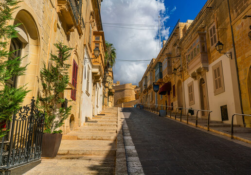 street in the old town in old city of citadella victoria in Gozo island in Malta