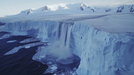 A massive ice wall in the middle of the sea melting. Global Warming