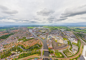 Haarlem, Netherlands. Panorama of the city in summer in cloudy weather. Aerial view