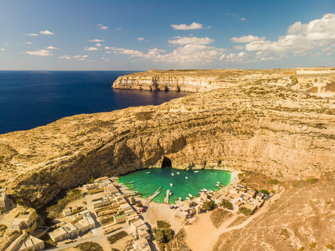 Amazing view of the natural pool in inland sea in Id Dwejra Gozo Malta island