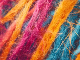 Fototapeta premium Vibrant Multicolored Wooly Textured Fiber Abstract Background
