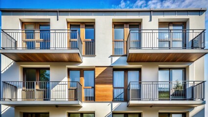 Fototapeta premium Modern apartment building with balconies and windows, showcasing contemporary design elements and a sleek facade