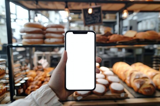 Smartphone mockup bakery shop electronics. - Powered by Adobe