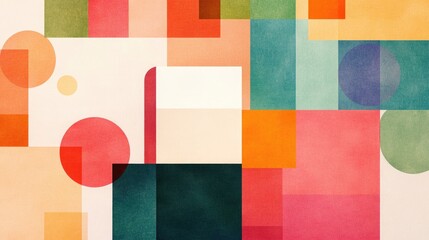 Colorful Abstract Geometric Blocks with Overlapping Shapes