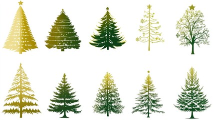Obraz premium Various Christmas Tree Silhouettes on a White Background