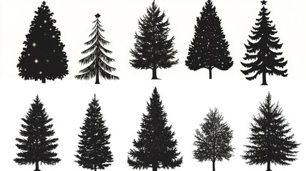 Fototapeta premium Various Christmas Tree Silhouettes on a White Background