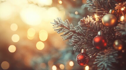 Obraz premium Vintage Christmas background, nostalgic decorations, old fashioned ornaments, warm glow