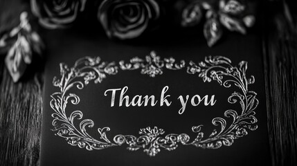 Thank you lettering for invitation and greeting card, prints and posters. Hand drawn inscription, calligraphic design, copy space, black background