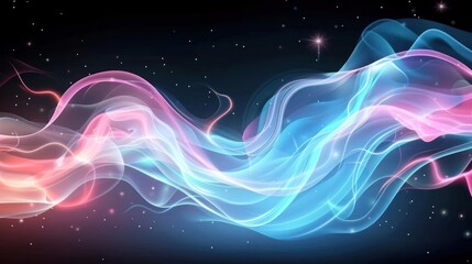 Obraz premium A vibrant abstract swirl of blue and pink light against a dark background.