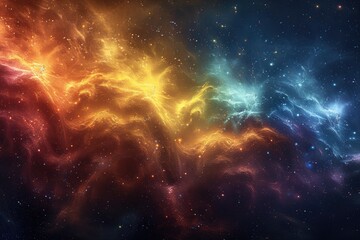 Fototapeta premium Cosmic Nebula with Golden and Blue Glowing Clouds