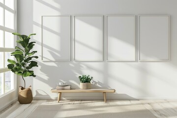 White blank picture frame mockups accessories windowsill furniture.