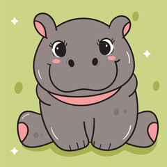 Pygmy hippo baby hippopotamus sit on ground zoo cartoon. Series kawaii animals wildlife jungle drawing