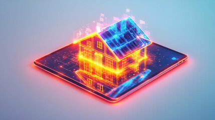 3D Icon of Tablet with Glossy Holographic Home Office and Calendar Icons for Effective Scheduling - Isolated on White Background