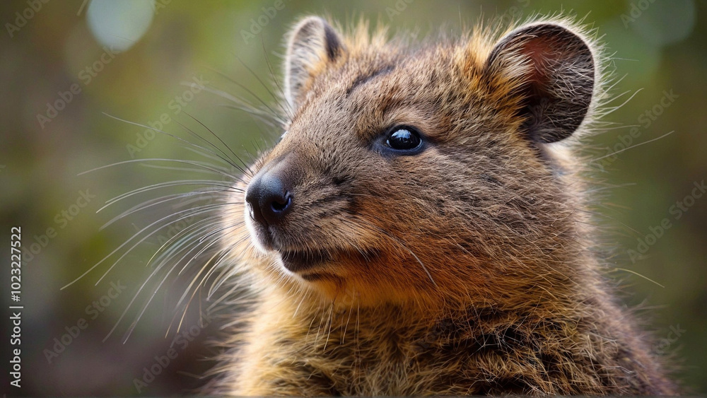 Wall mural portrait of a cute rodent quokka, a marsupial that is native to australia