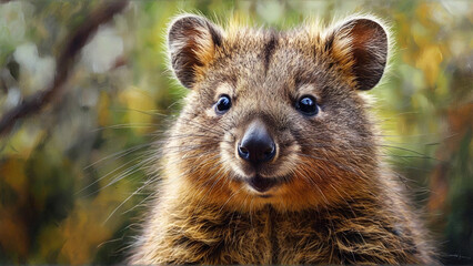 Naklejka premium Portrait of a cute rodent quokka, a marsupial that is native to Australia