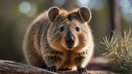 Naklejka premium Portrait of a cute rodent quokka, a marsupial that is native to Australia