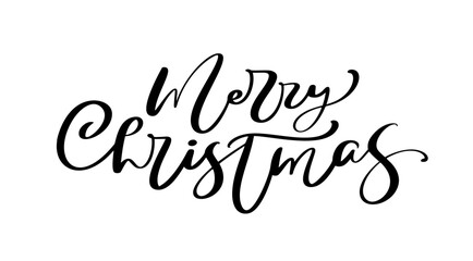 Merry christmas text hand lettering calligraphy line isolated on white background. Vector holiday phrase illustration element