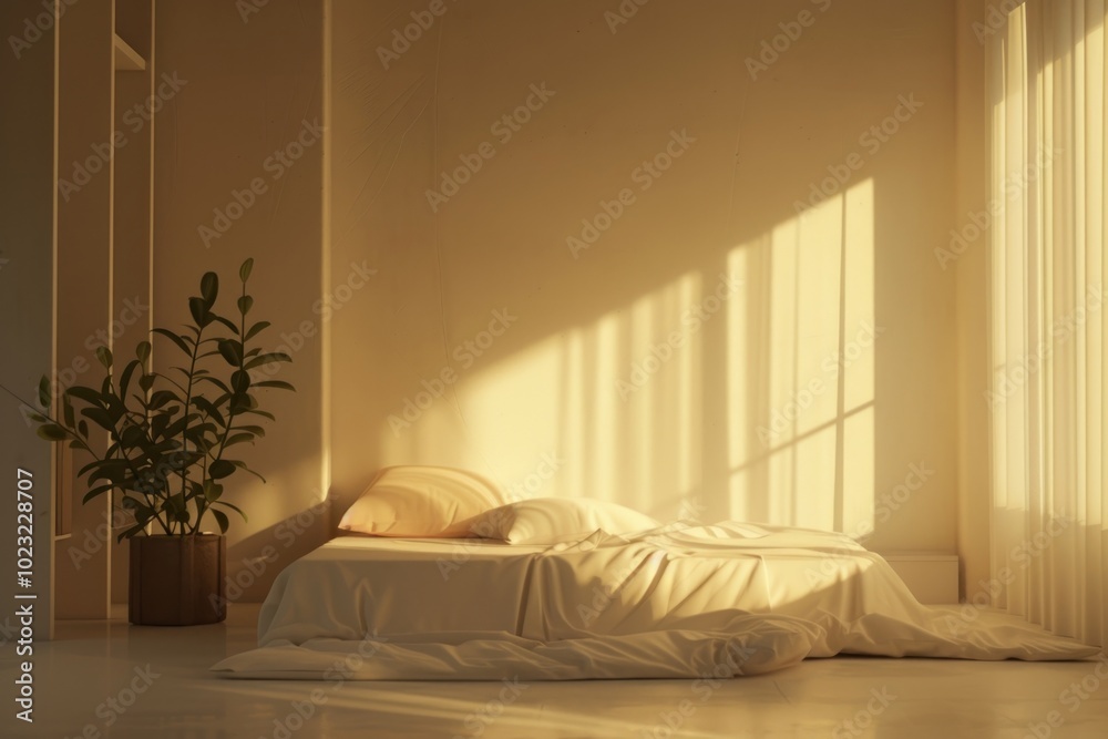 Wall mural Minimal space bedroom furniture window pillow.