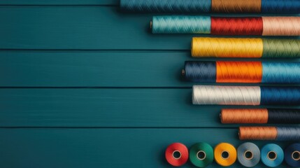 Vibrant DIY Fashion Workspace with Assorted Sewing Supplies Threads Needles and Fabric Swatches Laid Out for a New Handmade Craft Project