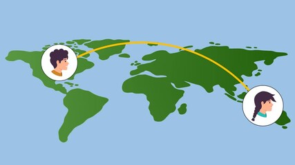 4K video social network Footage with world map and People on Blue Screen Background. 4k video animated community social media marketing or Social network concept animation - Powered by Adobe