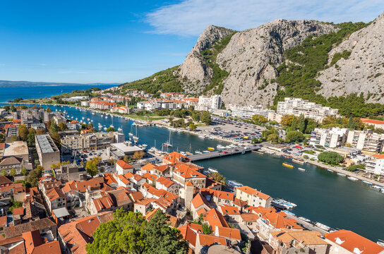 famous old town and port Omis in the Dalmatia region of Croatia, Split-Dalmatia County.
