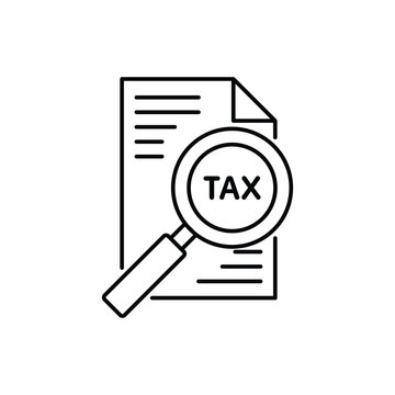 recommend clip art: Tax identification icon. Simple outline style. Document with magnifying glass, file analysis concept. Vector illustration design isolated.
