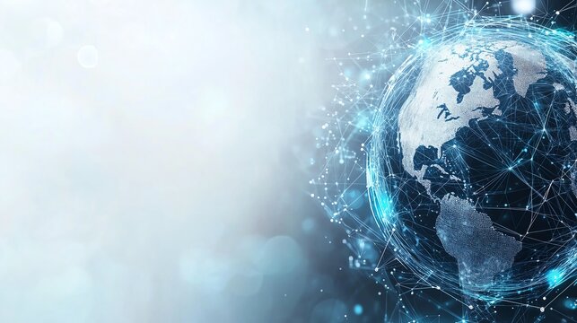 Digital representation of Earth with glowing network connections, highlighting global communication and technology advancements.