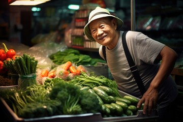 Fototapeta premium Korean man market vegetable adult.