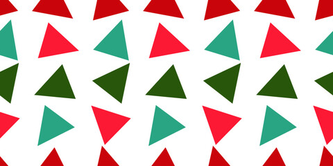 Christmas theme color seamless triangular pattern on a white background. The bold and contrasting colors create a playful geometric design, perfect for modern decor, textiles, or digital projects.