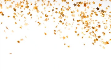 Pieces of star-shaped confetti backgrounds white background celebration.