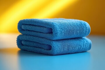 closeup view of a blue dry microfiber cloth designed for cleaning and dust removal displayed on a minimalistic background with ample copy space for branding or informational text