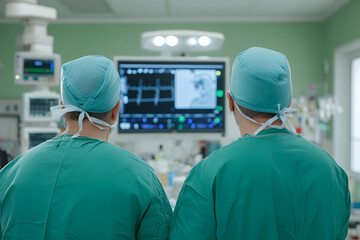 Operating Room with Two Doctors in Green Surgical Scrubs – Teamwork in a Medical Procedure