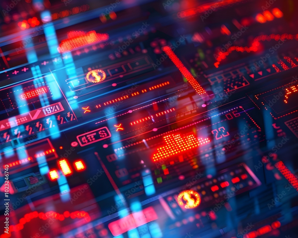 Poster financial transactions anomaly detection on digital display with warning symbols