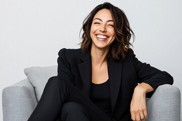 Fototapeta premium Portrait Of A Happy Young Business Woman Laughing And Looking At Camera