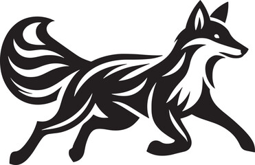 Black and white running fox vector tattoo design silhouette