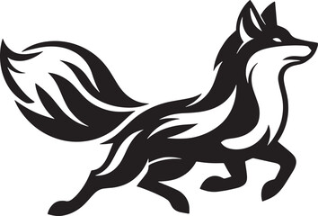 Black and white running fox vector tattoo design silhouette