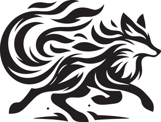 Black and white running fox vector tattoo design silhouette