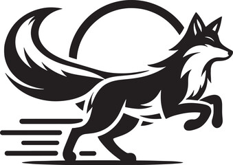 Black and white running fox vector tattoo design silhouette