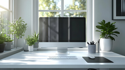 3D Icon of Desktop Computer and Ergonomic Chair Isolated on White Background - Perfect Vector Image for Tech-Savvy Home Office Setup