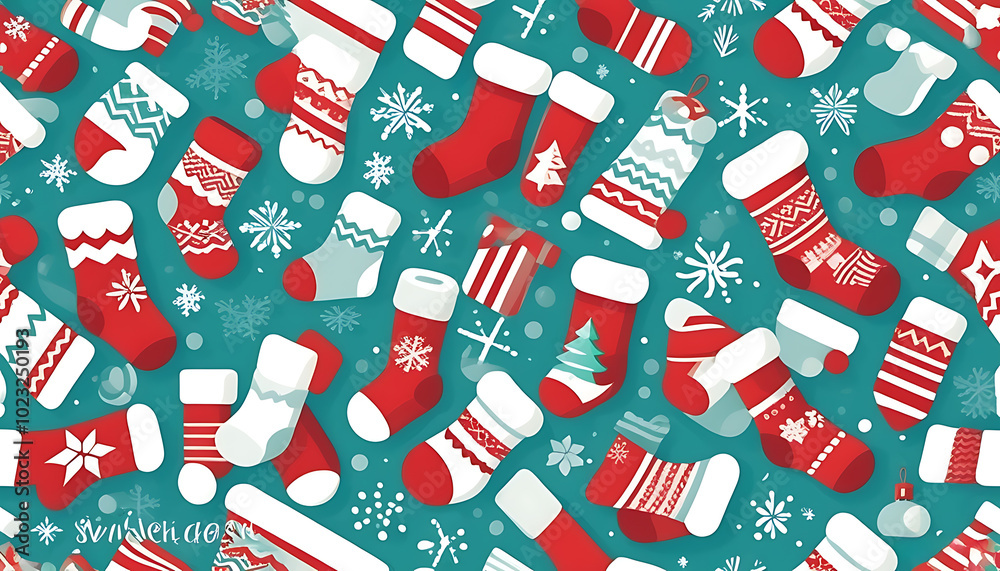 Wall mural christmas gift pattern design with exquisite sock icon.