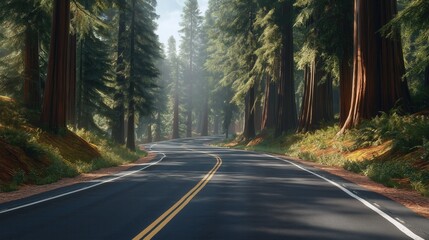 Fototapeta premium Winding Road Through a Majestic Redwood Forest