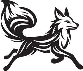 Black and white running fox vector tattoo design silhouette